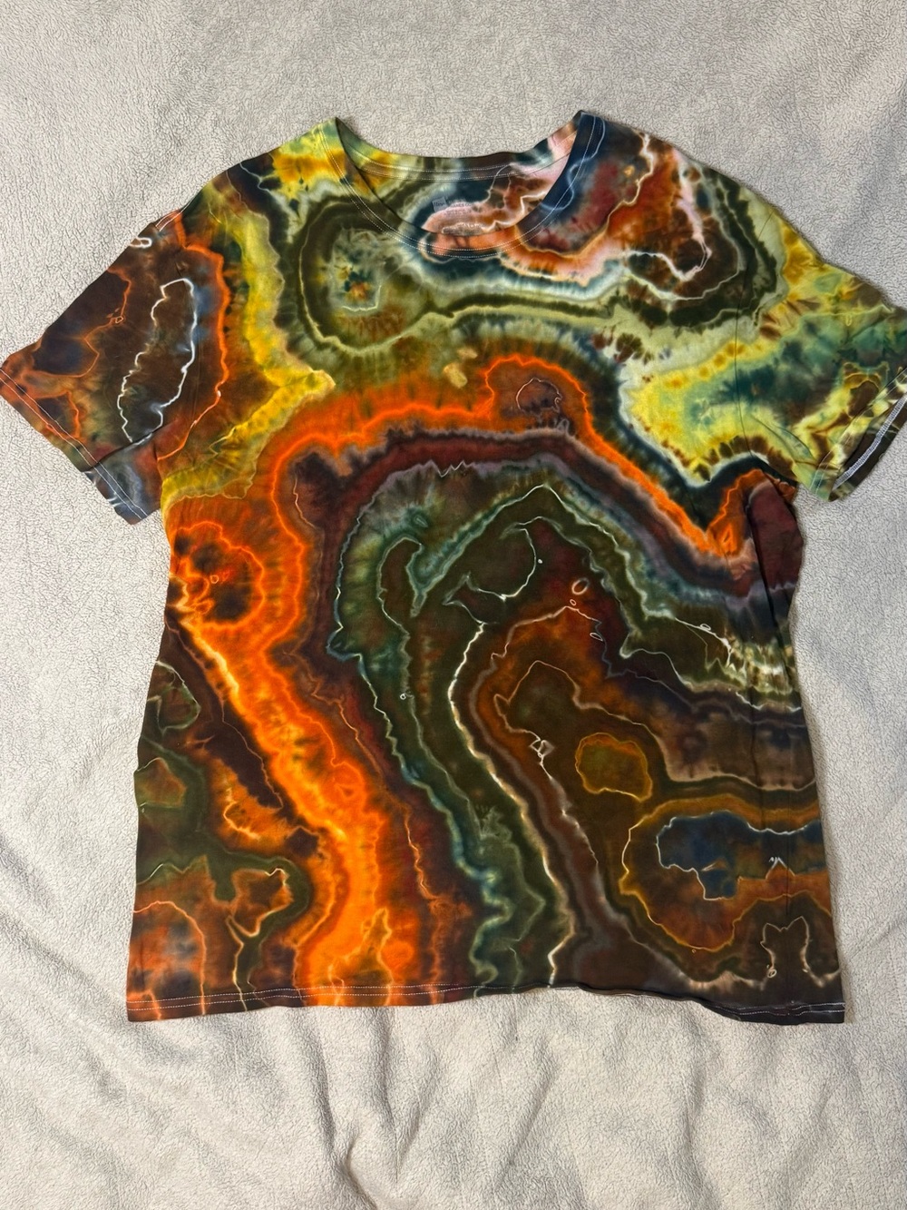 Hanes Short-Sleeve Tie-Dye Tee in Orange, Green, Yellow, Brown